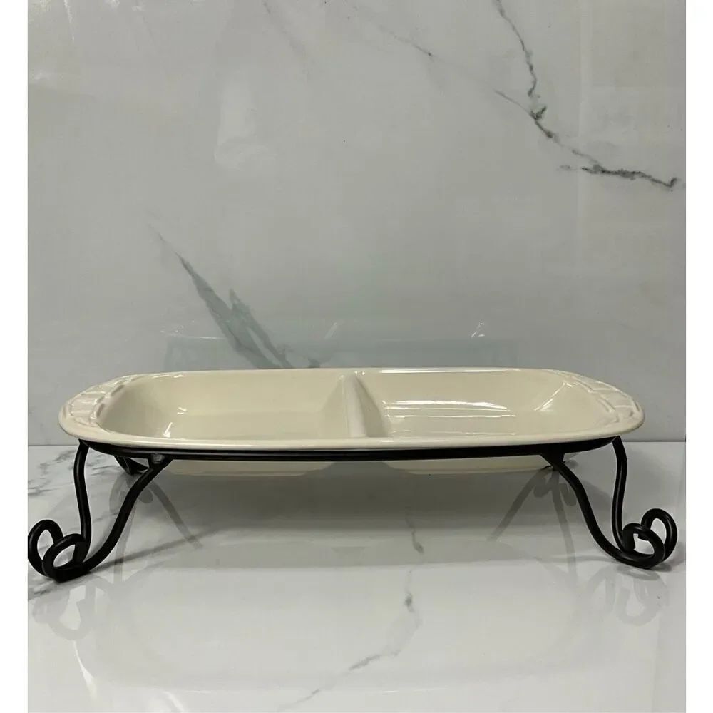 LONGABERGER Rectangle Divided Relish Dish with Stand